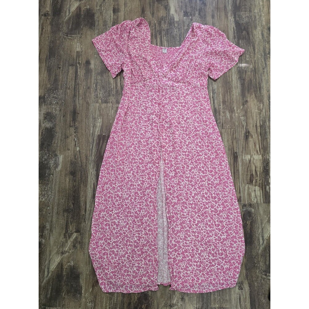 Pink Floral Dress Women's Butter Mom Cottagecore Boho Short Sleeve